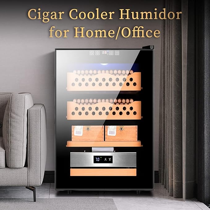 Electronic 50L Cigar Cooler Humidor,Built-in Humidification System with Digital Hygrometer Cedar Wood Shelves Temperature Humidity Controllable for 150 Cigars Moisturizing Humidor(Black) - Image 7