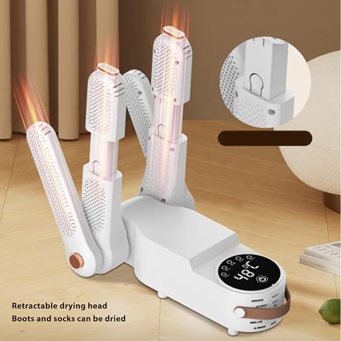 Electric Shoes Dryer Boot Dryer Folding Extending Boot Warmer with Heat Blower 4 Heads 2 Pairs Capacity, Portable Adjustable Shoes Dryer Rack with Timer Function Drying for Shoes Gloves Hats Socks - Image 5