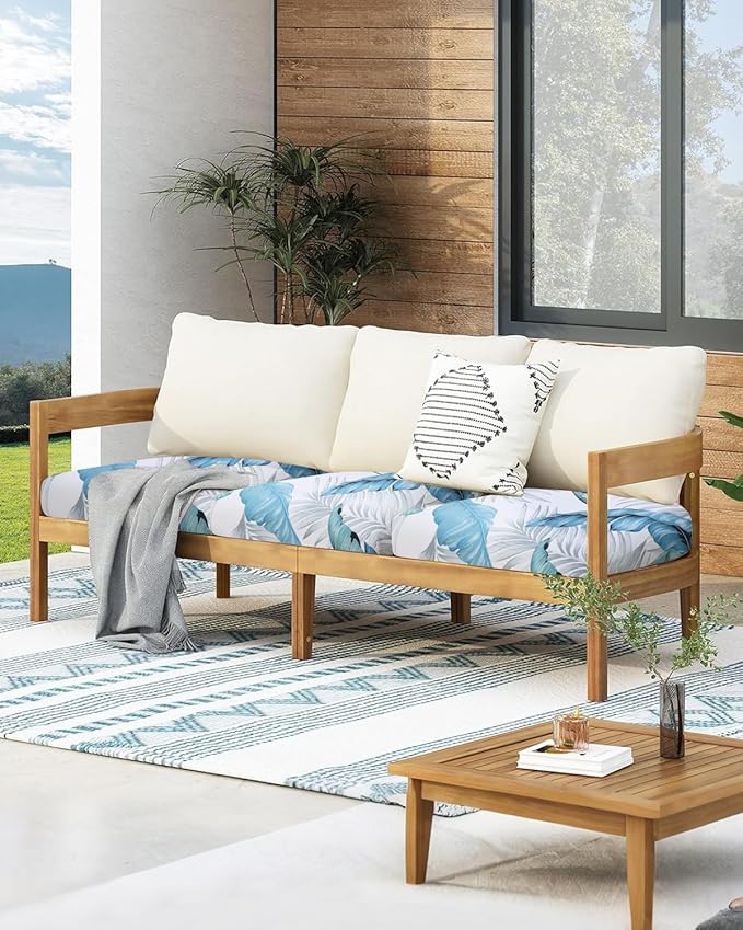 Fuloon Sofa Cushion Covers, Stretch Printed Seat Cushion Cover Couch Seat Slipcovers Washable Furniture Protector for Armchair Loveseat Sofa (Floral Gray-Blue, 3 PCS) - Image 2