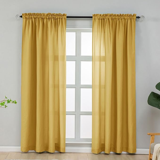 L.Z.E Gold Light Filtering Curtains 72 Inch Length 2 Panels Set, Privacy Non-See-Through Semi Sheer Curtains for Living Room Nursery Doorway Divider, Rod Pocket Window Panels (55" W x 72" L) by LZE