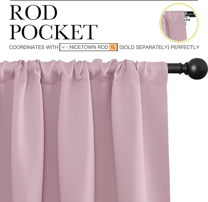 NICETOWN 2 Panels Blackout Curtains, Rod Pocket Thermal Insulated Drapes 84 inches Long, Easy-Care Modern Home Decoration Sunshades for Guest Room, Living Room, Office, 62 x 84 Inch, Rouge Pink - Image 2