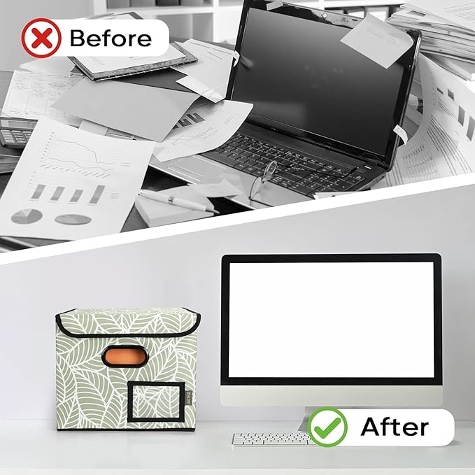 BALEINE File Organizer Box with Lid, Collapsible File Folder Organizer with Plastic Slide, Hanging File Folder Box for Office Document Storage (2 Pack, Antique Foliage) - Image 8