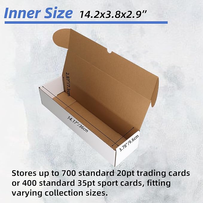 EXYGLO Trading Card Storage Box 25 Pack 700 Count 20pt, 14.2x3.8x2.9 Inch White Cardboard Card Boxes for TCG/MTG/Sport Cards, Fit 3.6x2.6 Sleeves Shipping or Storing, 17500 Max Capacity in Total - Image 3