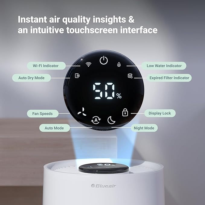 BLUEAIR Premium Smart Humidifier for Large Rooms, Bedrooms, Better Sleep with Evaporative Invisible Mist Tech, Auto Humidify, Easy Top Fill, Smart Control with App, Touchscreen, 3.5L Tank for 48 hours - Image 8