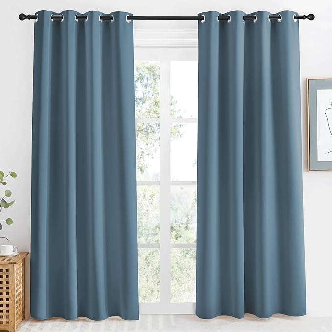 NICETOWN Blackout Curtain 86 inch Long, Smoky Blue, W55 x L86, 1 Panel, Thermal Insulated Window Treatment with Grommet Room Darkening Thermal Insulated Panel for Bedroom/Living Room by NICETOWN
