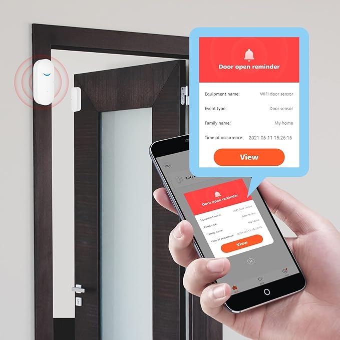2-Pack WiFi Door and Window Sensors,Tuya Smart Alarm with Free Notification APP Control Home Security Alarm System, No Hub Required,Compatible with Alexa, Google Home - Image 2