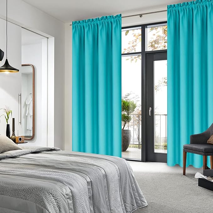 DWCN Blackout Curtains for Bedroom – Thermal Insulated Energy Saving Drapes for Living Room, Turquoise, W 38 x L 84 Inch, Set of 2 Rod Pocket Curtain Panels - Image 2