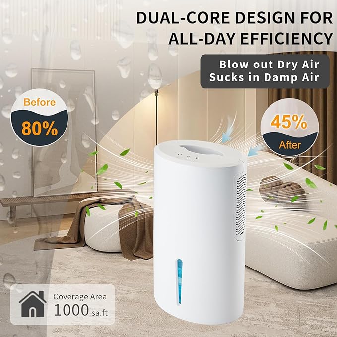 Dehumidifier for Home with Colorful Light Auto Shut Off Protection Ideal for Bedroom and Basement 2 Working Modes Daytime and Nighttime Efficient Moisture Removal System - Image 3