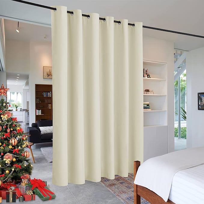 RYB HOME Extra Wide Curtains for Divider Room Separation Soundproof Temporary Door Curtains for Bedroom Closet Office Home Theatre Garage Living Room Privacy Drop Cloth, W 120 x L 84 inches, Beige by RYBHOME
