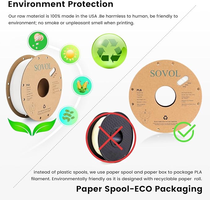 Sovol PLA 3D Printer Filament 2kg (4.4 lbs) Spool Printing Materials, Wiring Tightness, Dimensional Accuracy +/- 0.03 mm, 1.75 mm, Black+White - Image 4