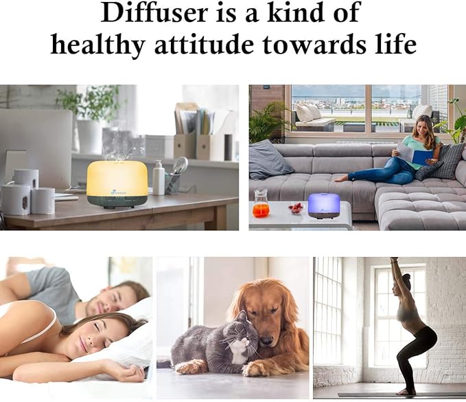 Diffuserlove Essential Oil Diffuser 500ML Aromatherapy Diffuser Mist Humidifiers 7 Color LED Lights Diffusers for Home Office Bedroom (Size:6.7" L x 6.7" W x 4.7" H) - Image 5