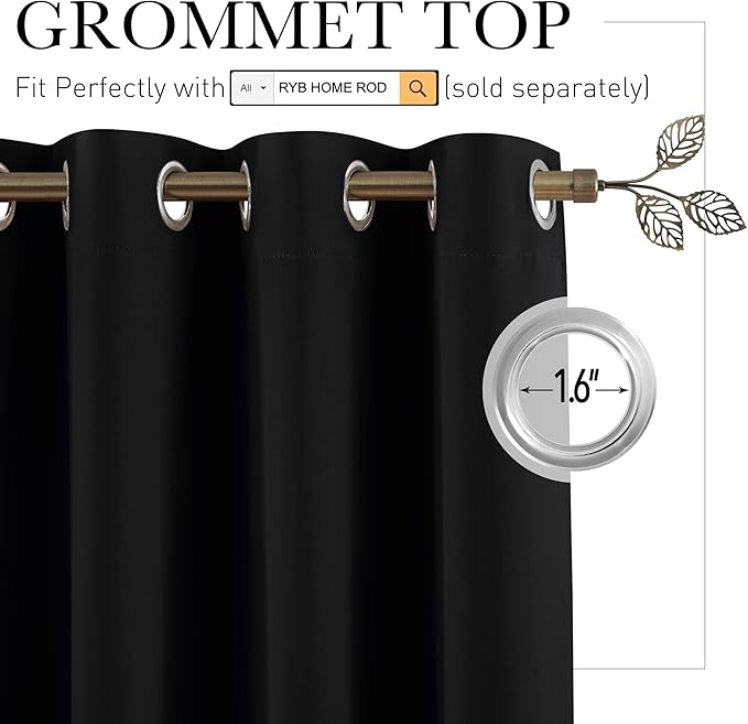 RYB HOME Extra Wide Curtains for Divider Room Separation Soundproof Temporary Door Curtains for Bedroom Closet Office Home Theatre Garage Living Room Privacy Drop Cloth, W 180 x L 84 inches, Black - Image 2