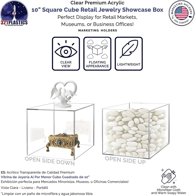 10" Acrylic Display Riser Box with One Open Side Versatile Clear Square Retail Merchandise Storage Bin or Product Platform No Assembly by Marketing Holders - Image 3