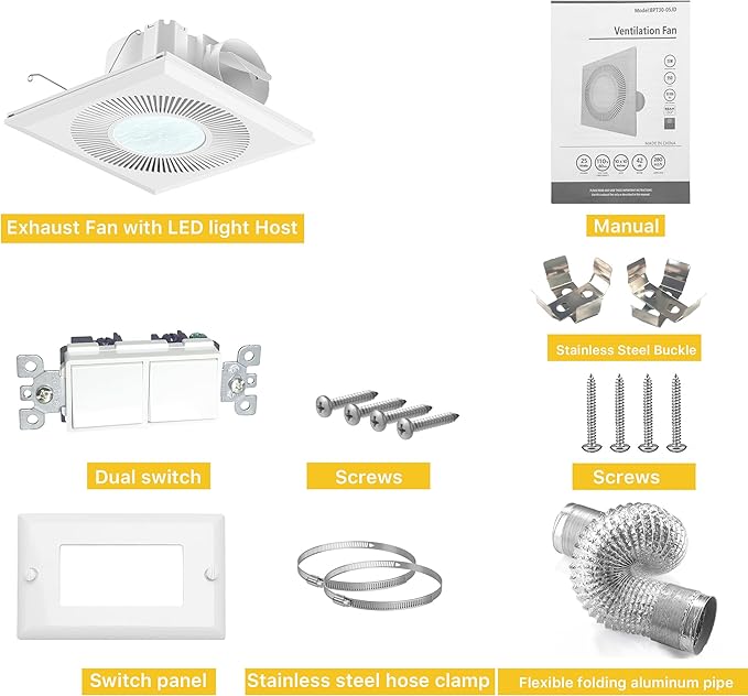 Bathroom Exhaust Fan with Light 165CFM Shower Bathroom Vent Fan with 11.8IN 15w Led Light Combo Quiet 42dB Bath Ceiling Exhaust Fan with Adjustable Led Light 3000k/4000k/6500k For Home Bath - Image 9