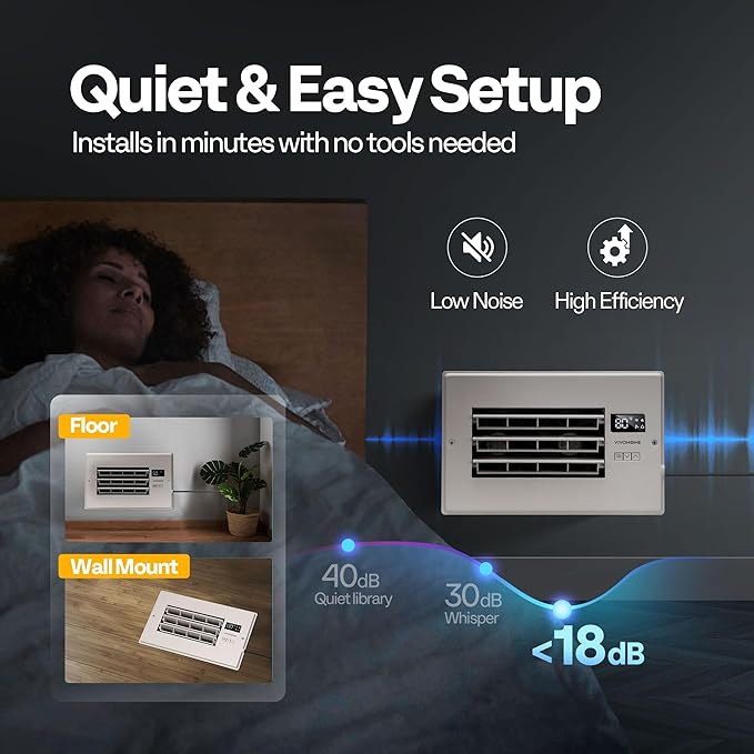 VIVOHOME 6'' x 10'' Opening Register Booster Fan with Adjustable Wind Direction Louver, Smart Intelligent Thermostat & 10-Speed Remote Control - 11.6" x 7.5" Vent Cover for Room, Floor, Wall - White - Image 8