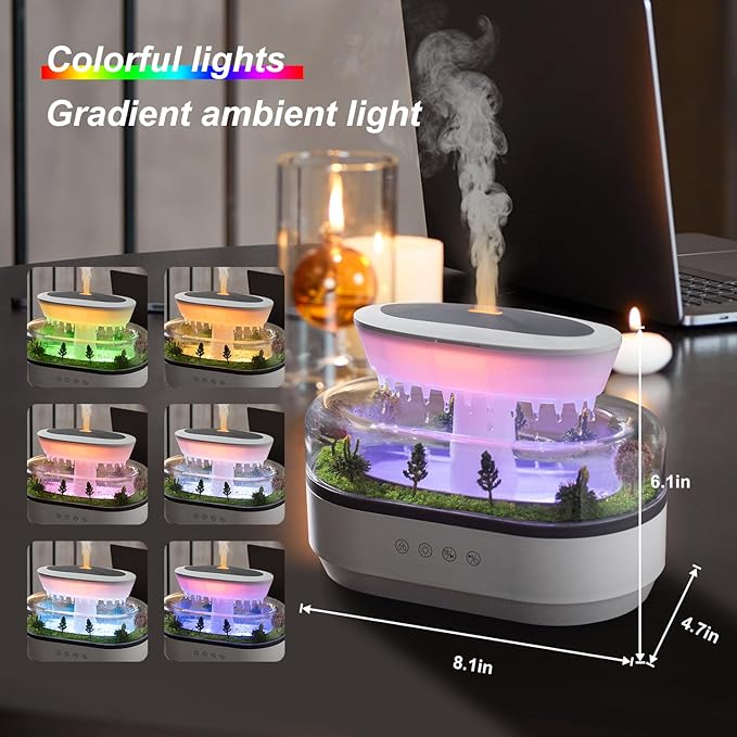 Rain Diffuser 250ML Essential Oil Diffuser, Cloud Humidifier Rain Water Drip Humidifier with Drip Music Micro Landscape Ultrasonic Diffuser for Bedroom (White) - Image 5