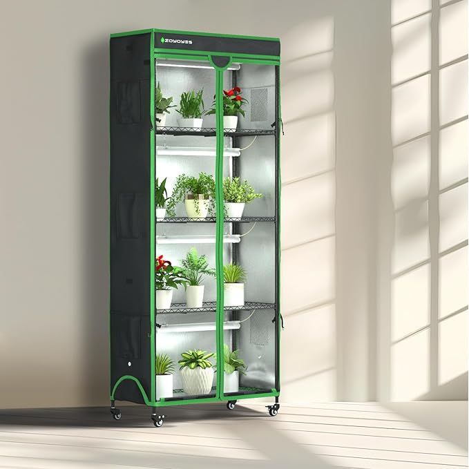 Indoor Greenhouse with Grow Light, 35.8" W x 17.8" D x 71.8" H, 5-Tier Plant Shelf with 3-Color T8 Growth Lights, Plant Stand with Smart Timing Plug and thermohygrometer - Image 8