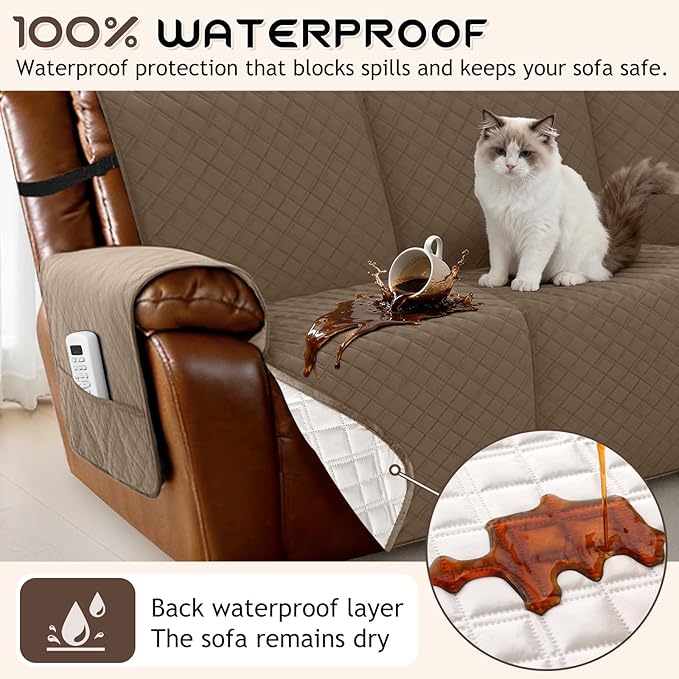 Arfntevss Waterproof Recliner Sectional Couch Covers for Reclining Sectional L Shape Sofa Cover Non Slip Washable Recliner L Shaped Slipcover Sets for Dog Furniture Protector (5 Seater, Light Brown) - Image 2