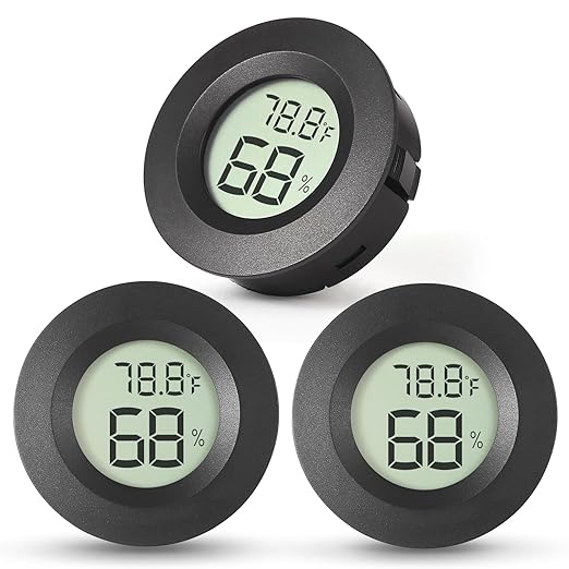 Atogou 3-Pack Mini Hygrometer & Thermometer, Indoor Outdoor Digital Humidity Meter Gauge Temperature, ℉/℃, for Home, Office, Reptile, Car, Greenhouse, Lab, Terrarium, Cellar.. A01 Black by ATOGOU