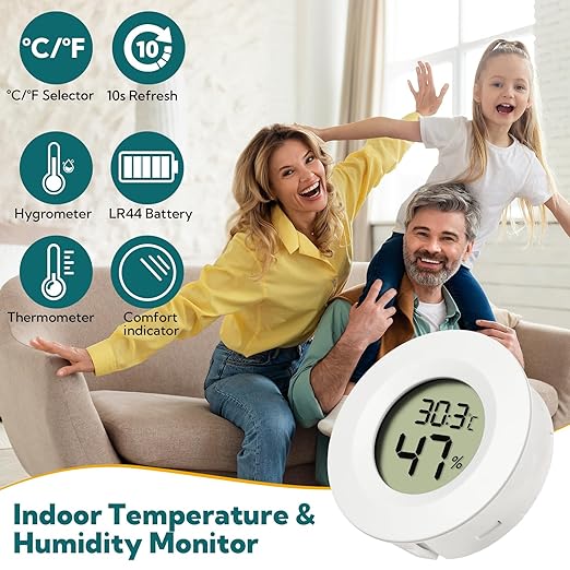 4-Pack Mini Hygrometer Thermometer Digital Humidity Meter Indoor/Outdoor Humidity Monitor with Temperature Sensor for Reptile Terrariums, Jars - Fahrenheit/Celsius White - Image 3