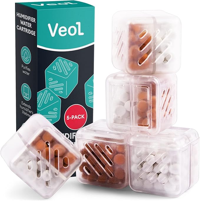 Humidifier Cartridge Cleaner, Universal, Compatible with LEVOIT, Dreo, Vicks and Other, Demineralization Cartridge for Humidifier, Fish Tank & Humidifier Treatment (Pack of 5) by VEOL