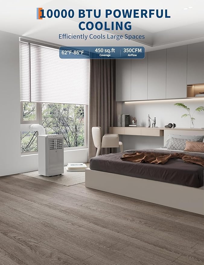 GarveeLife Powerful 10,000 BTU Portable Air Conditioner with Heating - 4-in-1 AC, Fan, Dehumidifier & Heater - Cools up to 450 Sq.Ft, Remote, 24H Timer, Smart Sleep Mode - Black Control Panel, With - Image 4