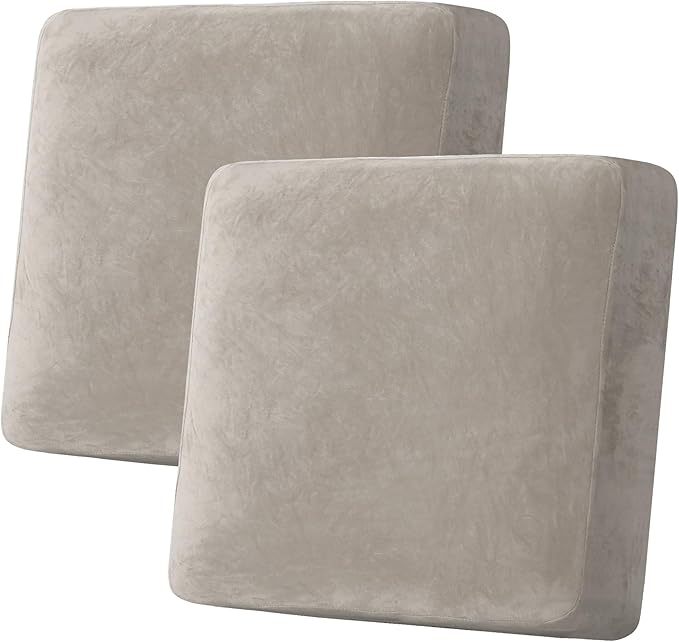 H.VERSAILTEX Velvet Stretch Couch Cushion Cover Plush Cushion Slipcover for Chair Loveseat Sofa Cushion Furniture Protector Seat Cushion Sofa Cover (2 Piece Large Sofa Cushion Covers, Oatmeal) by HVERSAILTEX