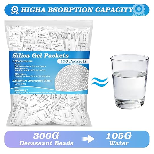 Sukh 150PCS 2 Gram Silica Gel Packets - Premium Desiccant Packs for Storage,Rechargeable Moisture Absorbers Humidity Packs,Desiccants Silica Packets for Electronics,Closet,Jewelry,Shoes - Image 4