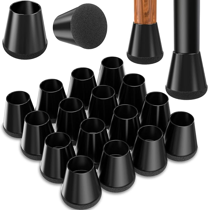 Chair Leg Floor Protectors Extra Small 16 Pcs,Silicone Chair Leg Protectors for Hardwood Floors/Tiles,360°Wrapped Felt Bottom to Prevent Scratch and Reduce Noise, Round Black（Fit:0.6"-0.8"） by YTEACIUL