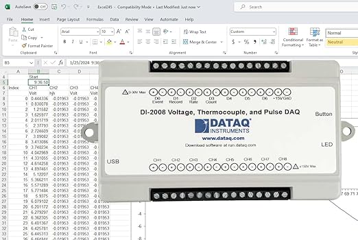 DATAQ DI-2008 Data Logger for Thermocouple, Pressure, Humidity and Voltage Measurement, 8 High Common Mode Isolated Analog Inputs, ±50 V, 16-bit Resolution, 200Hz, 7 D I/O, ExcelLink Included - Image 2
