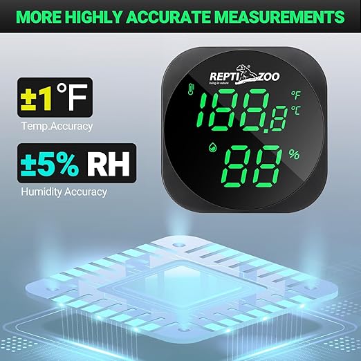 REPTI ZOO Thermometer Hygrometer, LED Digital Thermo Hygrometer for Reptile Terrarium Pet Rearing Box, Reptile Tank Thermometer with 55.2" Cable USB Power Supply - Image 2
