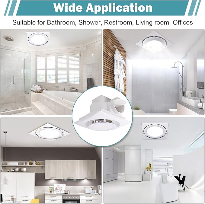FEITON Bathroom Fan with Light Exhaust Fan Ceiling Mount Vent Fan Light Combo, 30W, 110V, 110 CFM 1.0 Sones, Square Quiet Ventilation Fan with LED Light - Image 7