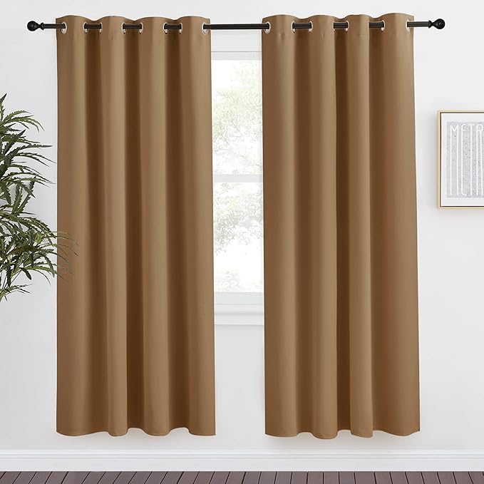 NICETOWN Gold Brown Curtain 78 inch Long, 1 Panel, W55 x L78, Grommet Blackout Thermal Insulated Room Darkening Sound Reducing Window Drapes for Living Room/Bedroom by NICETOWN