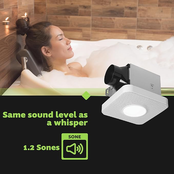Homewerks 7130-40-BT DC Bathroom Fan with Light and Bluetooth Speaker 90-CFM 1.2 Sones White Easy Install, 4000 Kelvin Cool White Light - Image 6