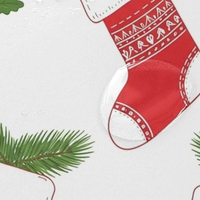 Christmas Stocking White Shower Curtain Liner 72×72 inch for Bathroom Curtain Anti Mold Shower Curtain with Hooks Shower Accessories - Image 4