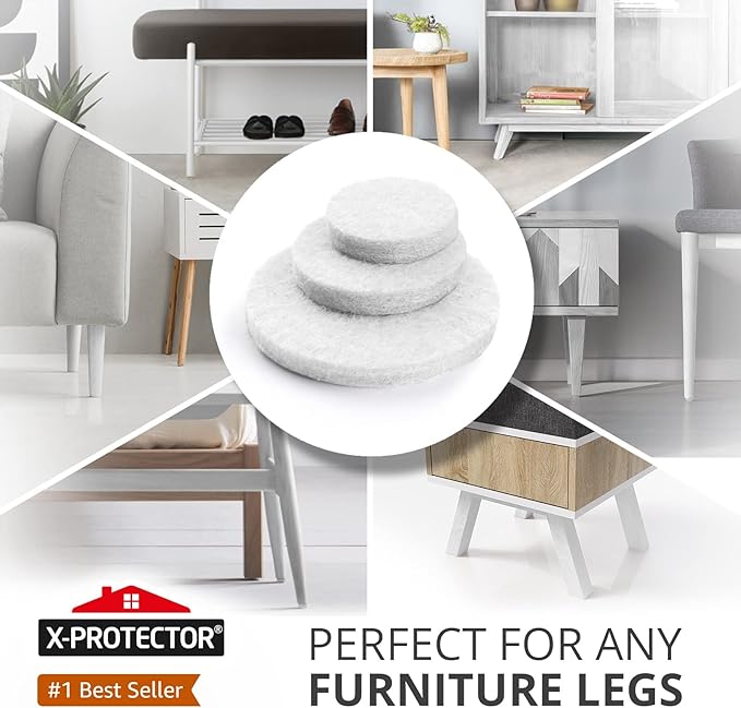 Felt Furniture Pads X-PROTECTOR - 48 Premium Felt Pads Floor Protector - Chair Felts Pads for Furniture Feet Wood Floors - Best Furniture Pads for Hardwood Floors - Protect Your Hard Floors! (White) - Image 2