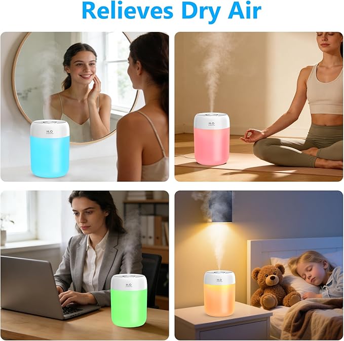 FUWANG Portable Mini Humidifier, 650ml Small Cool Mist Humidifier, USB Personal Desktop Humidifiers for Bedroom Travel Office Home Car Indoor Plants, 2 Mist Modes Quiet, Auto Shut-Off, White - Image 8