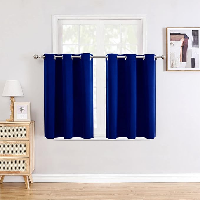 ChrisDowa Small Window Curtains for Kitchen and Bedroom - Grommet Short Thermal Insulated Room Darkening Curtains (2 Panels, Royal Blue, 42 x 36 Inch) by ChrisDowa