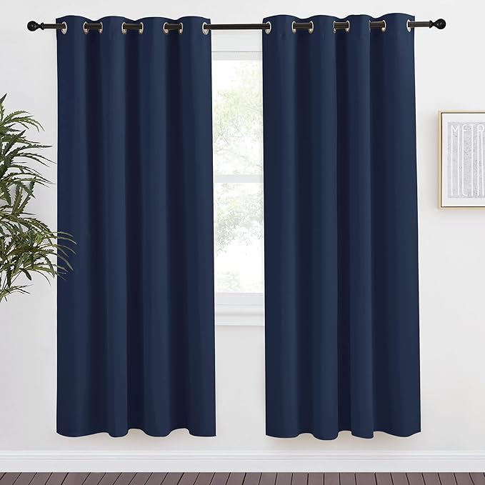 NICETOWN Blackout Curtain Panel, Navy Blue, 55 inches Wide by 78 inches Long, 1 PC, Light Blocking Room Darkening Drape/Drapery for Nursery Room, Ring Top by NICETOWN