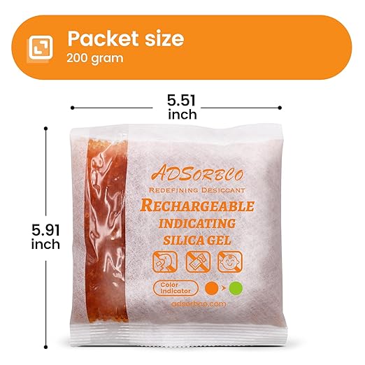 Adsorbco Rechargeable 200 Gram 10 Packs Desiccant, Indicating Silica Gel Packets, Moisture Absorbers for Storage, Gun Safe Dehumidifiers - Image 2