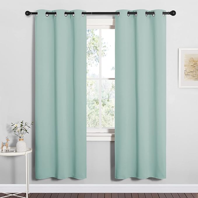 NICETOWN Bedroom Curtain Panels Blackout Draperies, Thermal Insulated Solid Grommet Blackout Curtains/Drapes (Aqua, One Pair, 34 by 72-inch) by NICETOWN