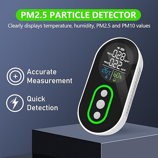 4 in 1 PM 2.5 and PM 10 Air Quality Monitor(Temp/Humidity/PM2.5/PM10), Portable PM 2.5 Detector with Alarm Function, 0~1000 UG/m³ Detector Range Air Quality Monitor for Home, Office, School - Image 2