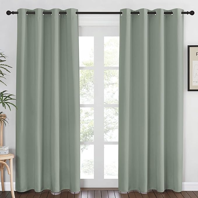 NICETOWN Blackout Sage Green Curtain 84 inch Length for Bedroom - Thermal Insulated Grommet Room Darkening Window Drape Sound Dampening for Living Room, W52 x L84, 1 Panel by NICETOWN
