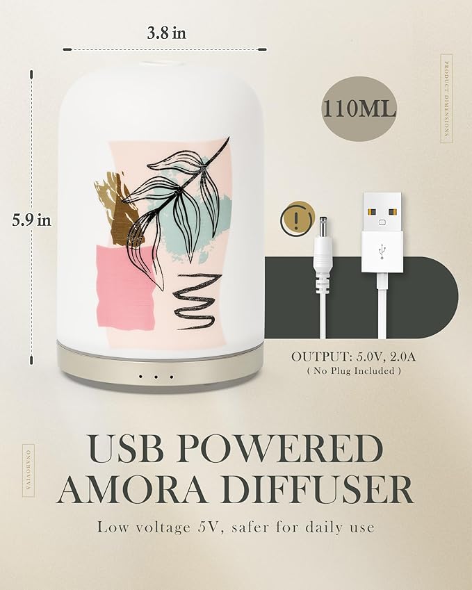 Essential Oil Diffuser with Handmade Ceramic Cover, 110ML Aromatherapy Diffuser for Large Room, Quiet Ultrasonic Aroma Diffuser with Auto-Off, Timer, Night Light for Home, Yoga & Office - Image 7