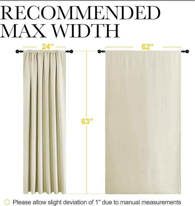 NICETOWN Blackout Curtains for Bedroom, Home Decorations Thermal Insulated Solid Rod Pocket Blackout Drapes for Cafe (Beige, One Pair, 62 x 63-inch) - Image 7