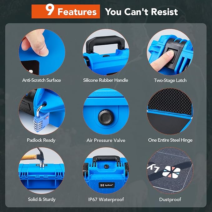 Lykus HC-4410 Waterproof Hard Case with Customizable Foam Insert, Interior Size 17.32x11.42x4.72 in, Suitable for up to 16" laptop,Starlink Mini,keyboard,drill,audio mixer,mic,flashlight,and more - Image 4