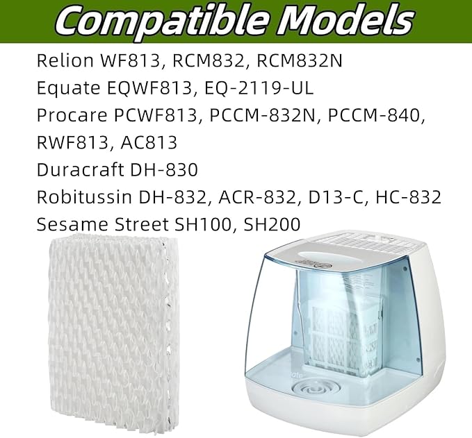 6 PACK WF813 Humidifier Filter Replacement Compatible with Equate EQWF813 EQ-2119-UL, Replacement Wick Compatible with Relion WF813 RCM832 RCM832N and Procare PCWF813 Cool Mist Humidifiers Wick Filter - Image 3