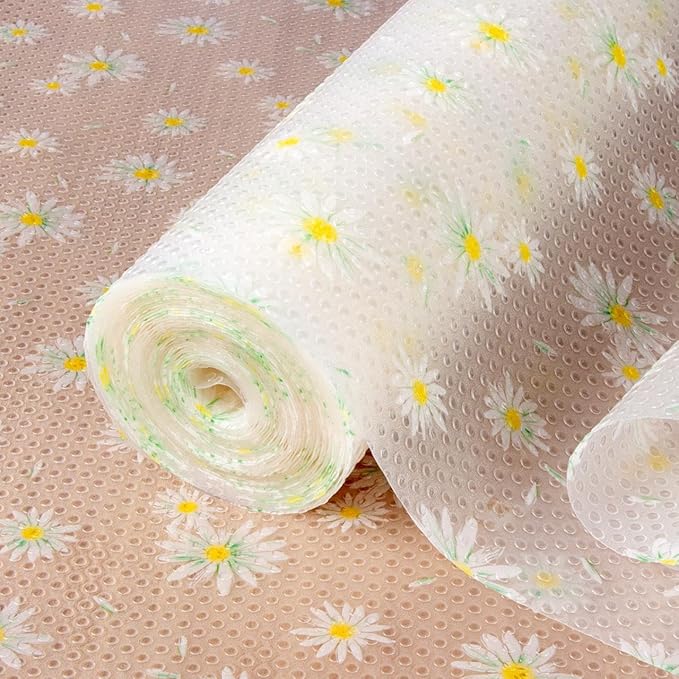 FEXIA Shelf Liner 12 Inch x 20 FT Daisy Non Slip Waterproof Cabinet and Drawer Liner for Kitchen Cabinet Refrigerator Pantry Closet Durable Non Adhesive by FEXIA