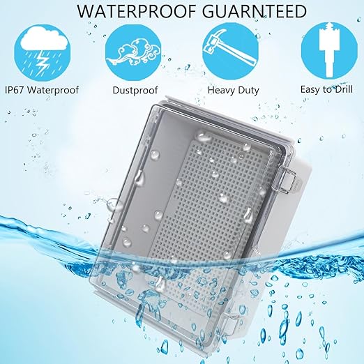 Waterproof Junction Box, ABS Plastic Electrical Box with Stainless Steel Latch, Hinged Cover Electric Project Enclosure Box with Mounting Plate, Wall Brackets & Cable Gland 7.9"x3.9"x2.8" - Image 2