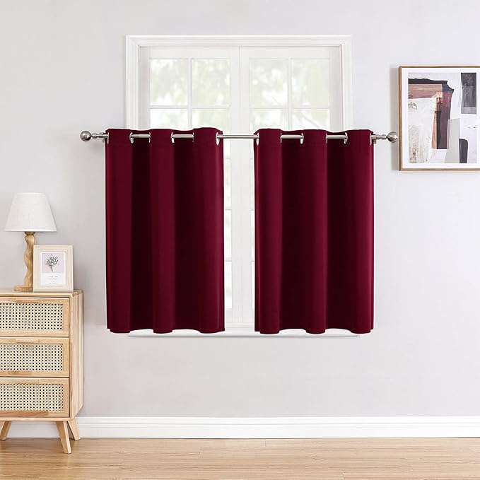 ChrisDowa Small Window Curtains for Kitchen and Bedroom - Grommet Short Thermal Insulated Room Darkening Curtains (2 Panels, Burgundy Red, 36 x 24 Inch) by ChrisDowa